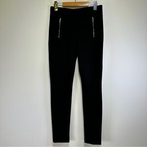 Suzy Shier Black Leggings with Silver Zipper Accents – Pull-On Style Size M